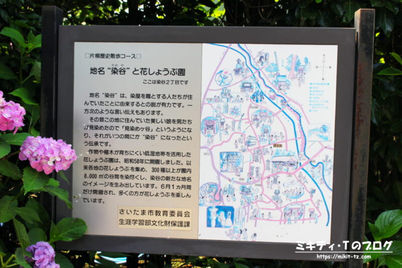 「地名"染谷"と花しょうぶ園」看板